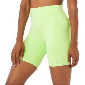 ALO XXS Neon Lime bike shorts.